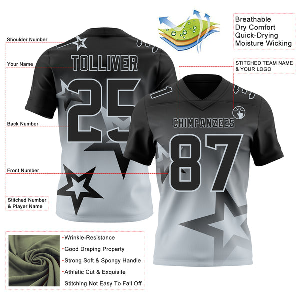 Custom Black-Silver Authentic Gradient Style Twinkle Star Football Jersey