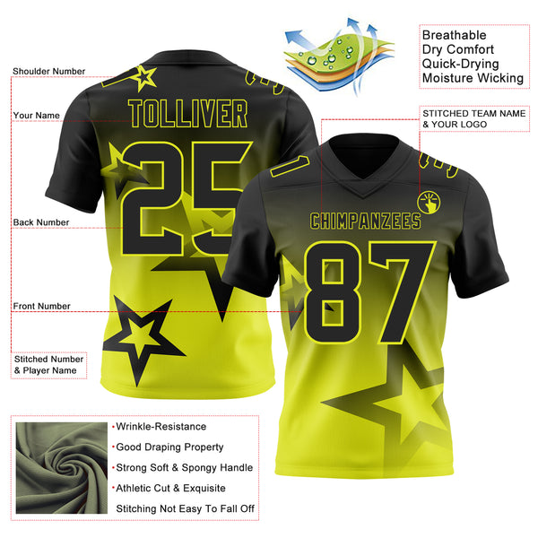 Custom Black-Neon Yellow Authentic Gradient Style Twinkle Star Football Jersey