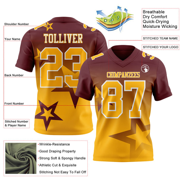 Custom Burgundy Gold-White Authentic Gradient Style Twinkle Star Football Jersey