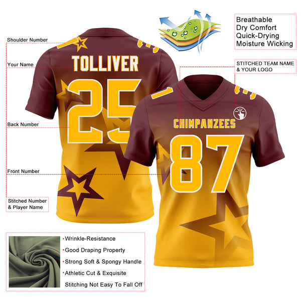 Custom Burgundy Gold-White Authentic Gradient Style Twinkle Star Football Jersey