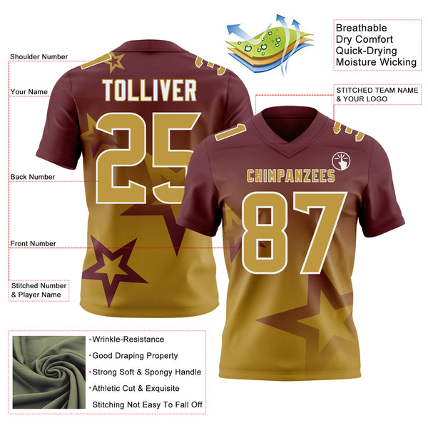 Custom Burgundy Old Gold-White Authentic Gradient Style Twinkle Star Football Jersey