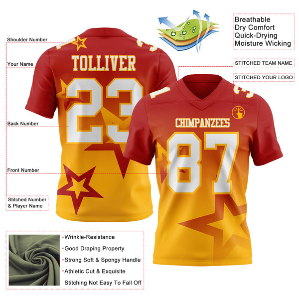 Custom Red White-Gold Authentic Gradient Style Twinkle Star Football Jersey