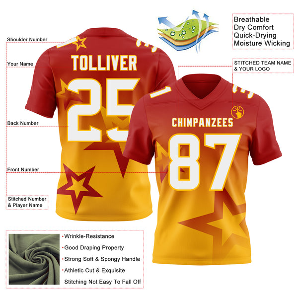 Custom Red White-Gold Authentic Gradient Style Twinkle Star Football Jersey