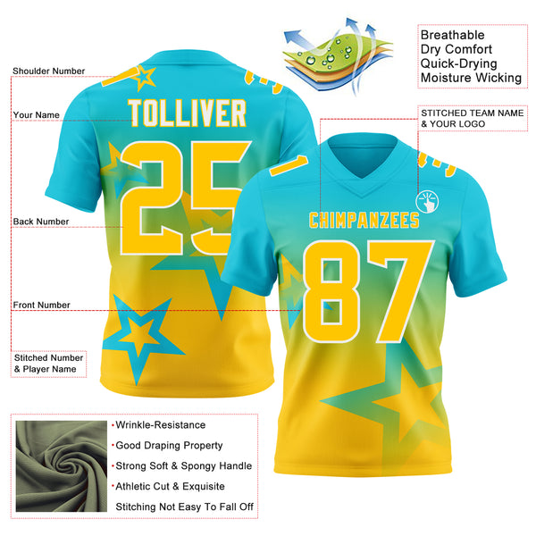 Custom Lakes Blue Yellow-White Authentic Gradient Style Twinkle Star Football Jersey