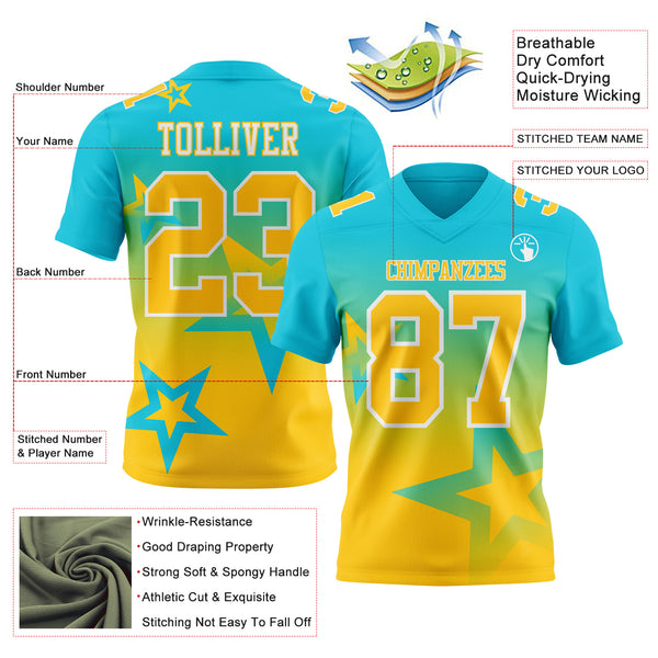Custom Lakes Blue Yellow-White Authentic Gradient Style Twinkle Star Football Jersey