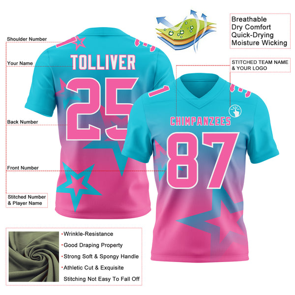 Custom Lakes Blue Pink-White Authentic Gradient Style Twinkle Star Football Jersey
