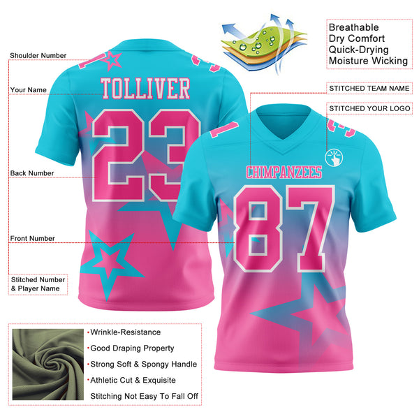 Custom Lakes Blue Pink-White Authentic Gradient Style Twinkle Star Football Jersey