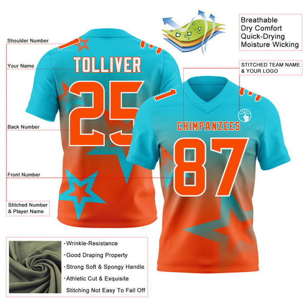 Custom Lakes Blue Orange-White Authentic Gradient Style Twinkle Star Football Jersey