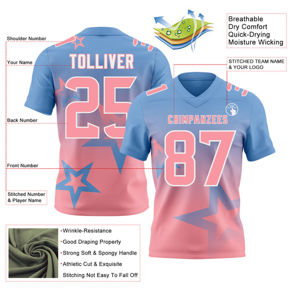 Custom Light Blue Medium Pink-White Authentic Gradient Style Twinkle Star Football Jersey