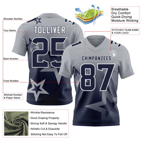 Custom Gray Navy-White Authentic Gradient Style Twinkle Star Football Jersey