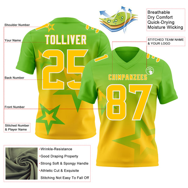 Custom Aurora Green Yellow-White Authentic Gradient Style Twinkle Star Football Jersey