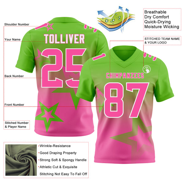 Custom Aurora Green Pink-White Authentic Gradient Style Twinkle Star Football Jersey