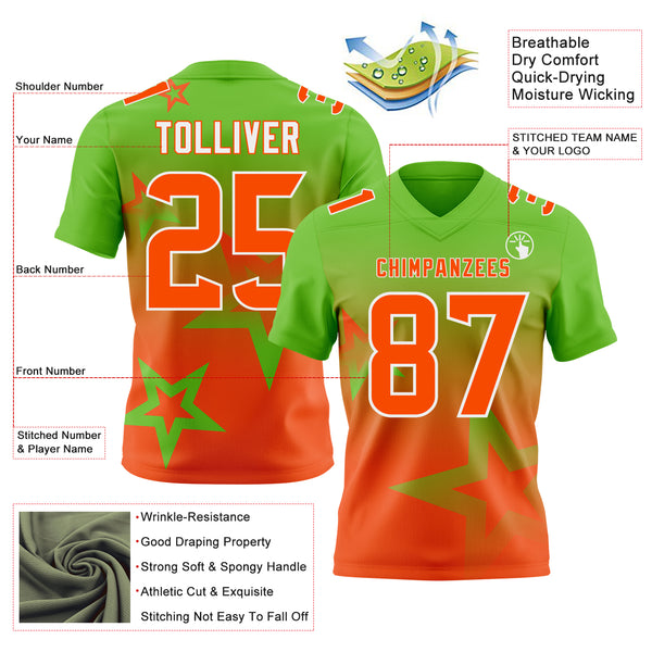 Custom Aurora Green Orange-White Authentic Gradient Style Twinkle Star Football Jersey