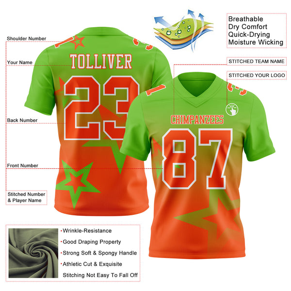 Custom Aurora Green Orange-White Authentic Gradient Style Twinkle Star Football Jersey