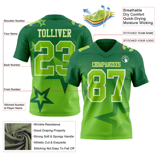 Custom Kelly Green Neon Green-White Authentic Gradient Style Twinkle Star Football Jersey