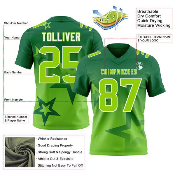 Custom Kelly Green Neon Green-White Authentic Gradient Style Twinkle Star Football Jersey