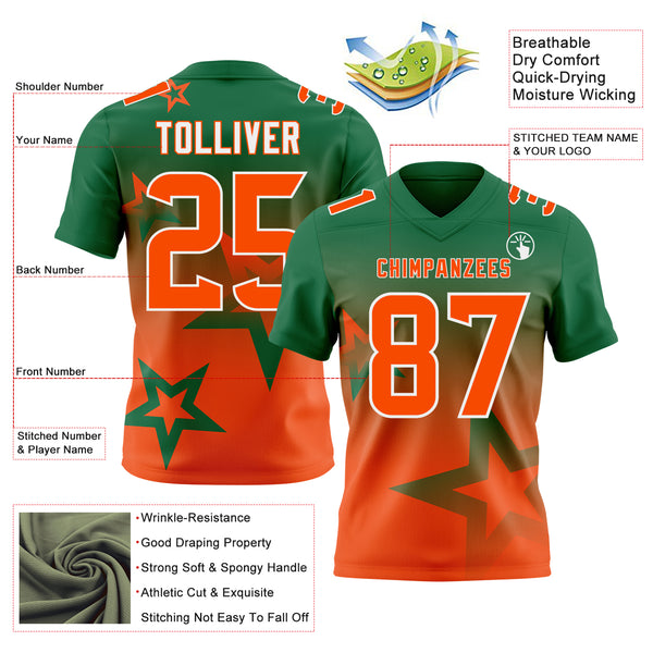 Custom Kelly Green Orange-White Authentic Gradient Style Twinkle Star Football Jersey