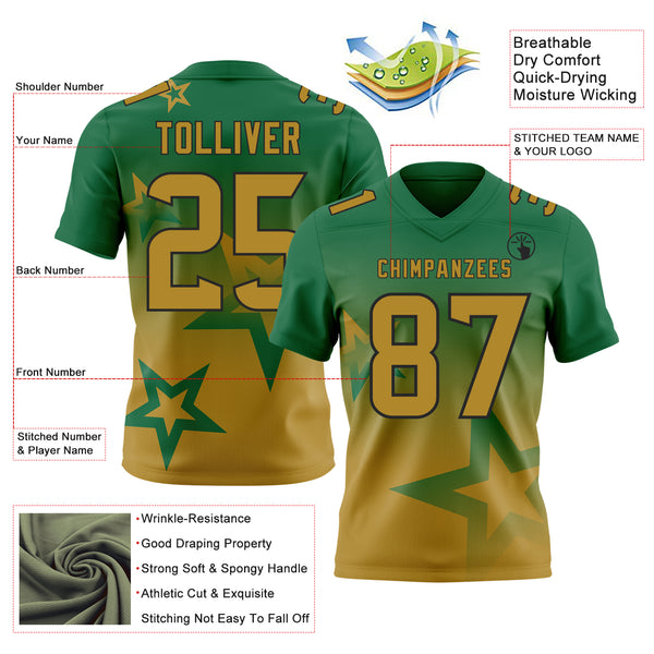 Custom Kelly Green Old Gold-Black Authentic Gradient Style Twinkle Star Football Jersey
