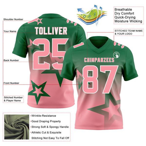 Custom Kelly Green Medium Pink-White Authentic Gradient Style Twinkle Star Football Jersey