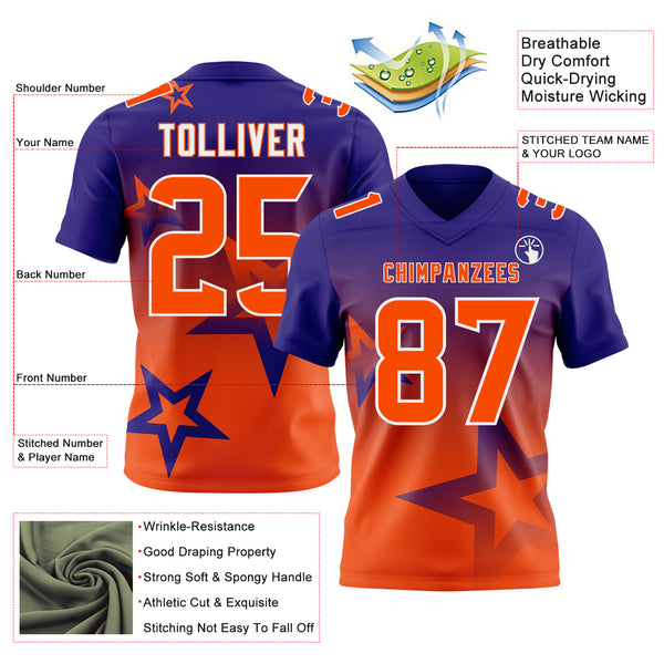 Custom Dark Purple Orange-White Authentic Gradient Style Twinkle Star Football Jersey