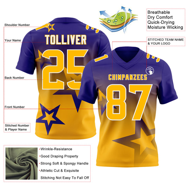 Custom Dark Purple Gold-White Authentic Gradient Style Twinkle Star Football Jersey