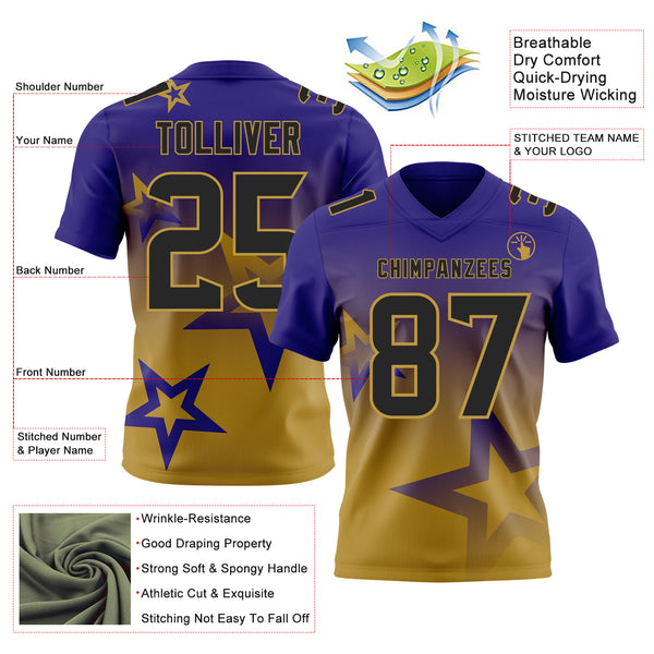 Custom Dark Purple Black-Old Gold Authentic Gradient Style Twinkle Star Football Jersey