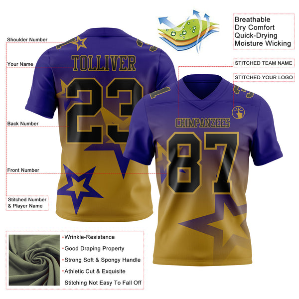 Custom Dark Purple Black-Old Gold Authentic Gradient Style Twinkle Star Football Jersey
