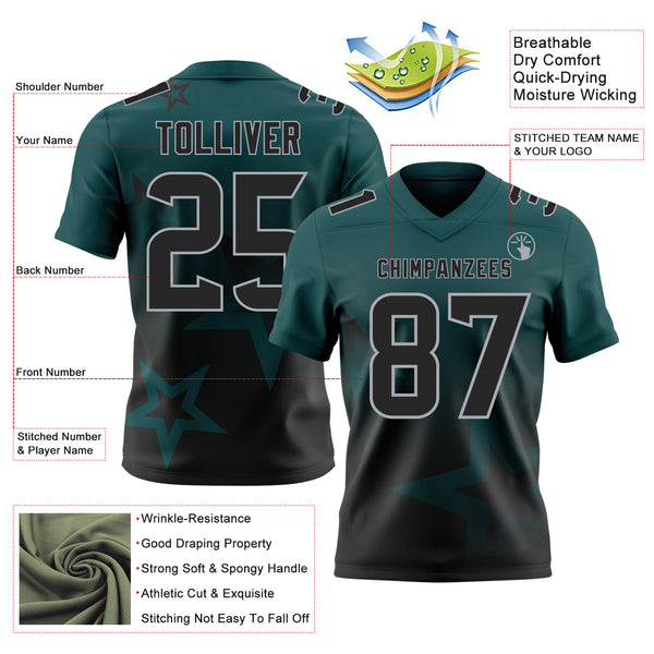 Custom Midnight Green Black-Gray Authentic Gradient Style Twinkle Star Football Jersey