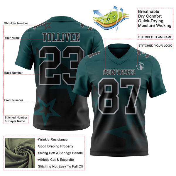 Custom Midnight Green Black-Gray Authentic Gradient Style Twinkle Star Football Jersey