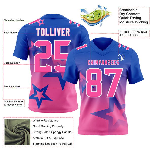 Custom Thunder Blue Pink-White Authentic Gradient Style Twinkle Star Football Jersey