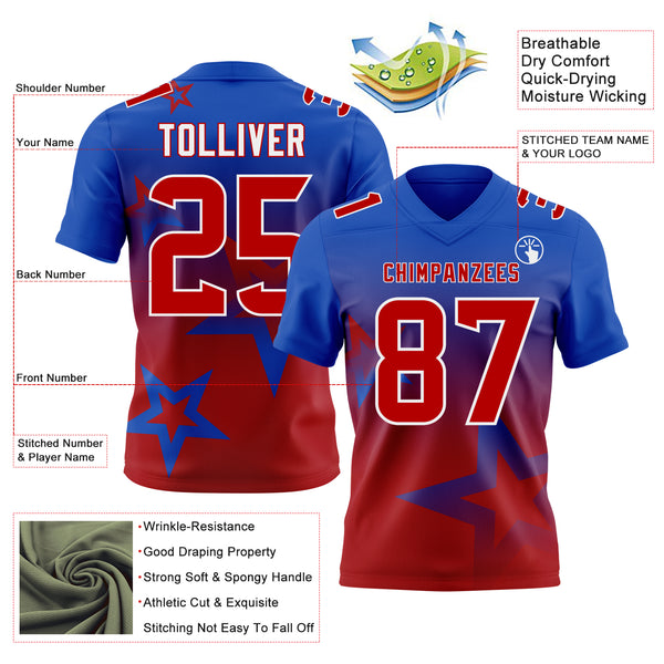 Custom Thunder Blue Red-White Authentic Gradient Style Twinkle Star Football Jersey