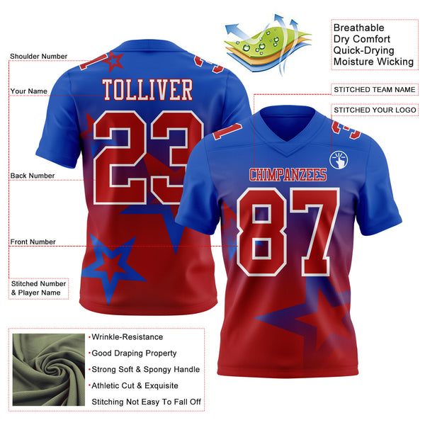 Custom Thunder Blue Red-White Authentic Gradient Style Twinkle Star Football Jersey