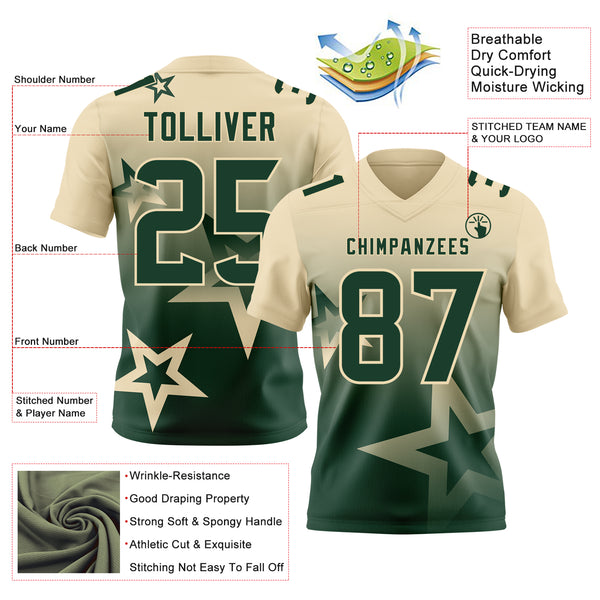 Custom Cream-Green Authentic Gradient Style Twinkle Star Football Jersey