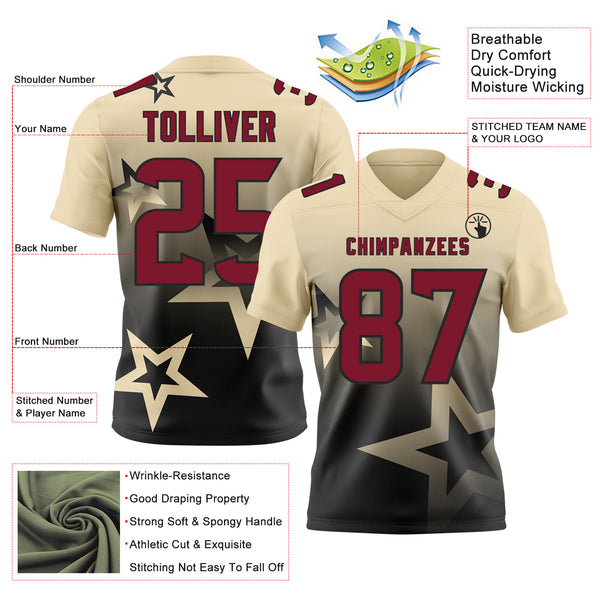 Custom Cream Crimson-Black Authentic Gradient Style Twinkle Star Football Jersey