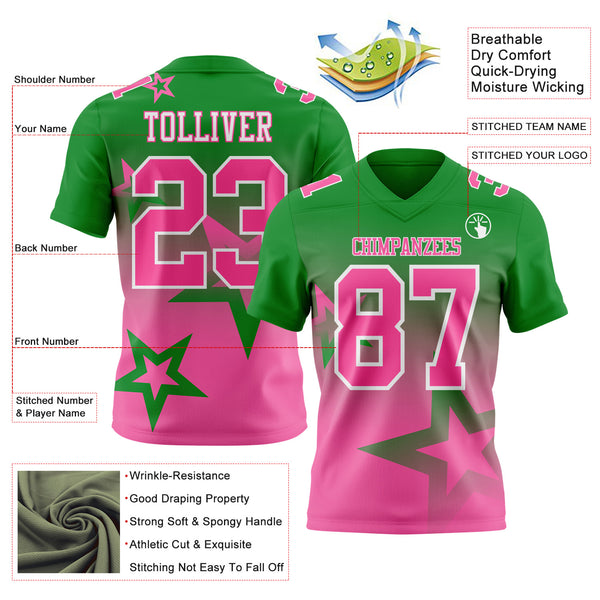 Custom Grass Green Pink-White Authentic Gradient Style Twinkle Star Football Jersey