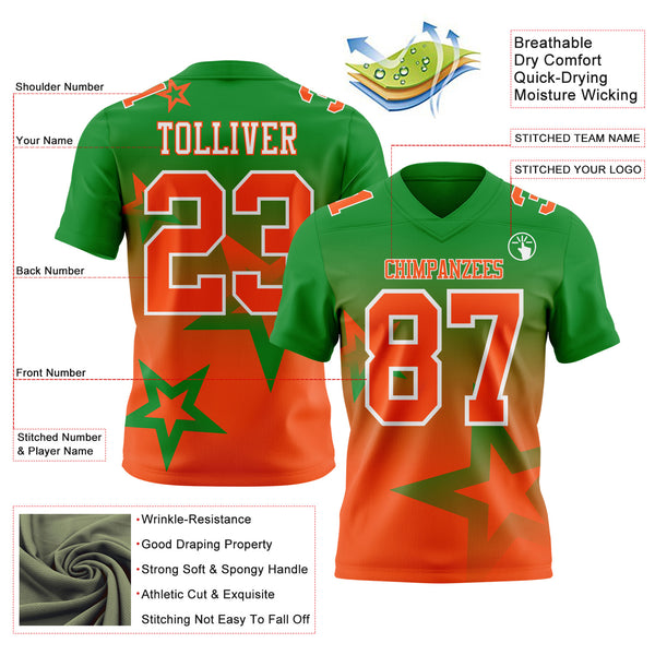 Custom Grass Green Orange-White Authentic Gradient Style Twinkle Star Football Jersey