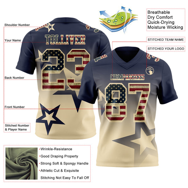 Custom Navy Vintage USA Flag-Cream Authentic Gradient Style Twinkle Star Football Jersey