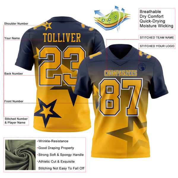Custom Navy Gold-White Authentic Gradient Style Twinkle Star Football Jersey