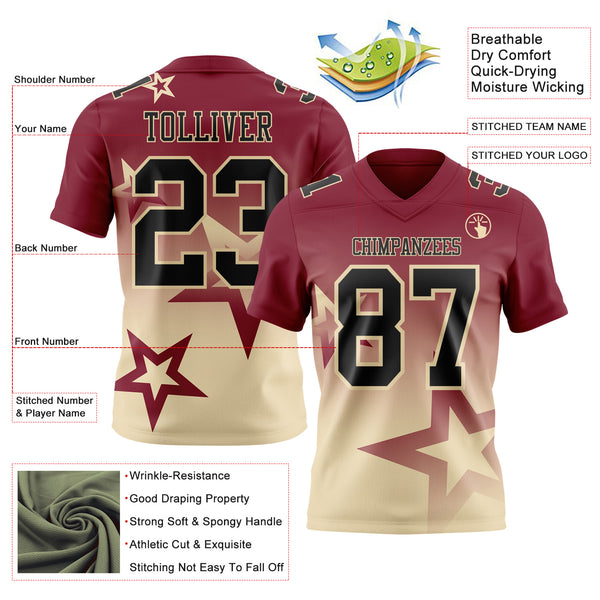 Custom Crimson Black-Cream Authentic Gradient Style Twinkle Star Football Jersey