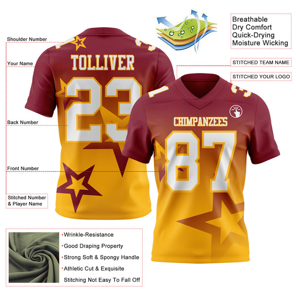 Custom Crimson White-Gold Authentic Gradient Style Twinkle Star Football Jersey