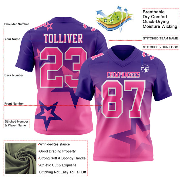 Custom Purple Pink-White Authentic Gradient Style Twinkle Star Football Jersey