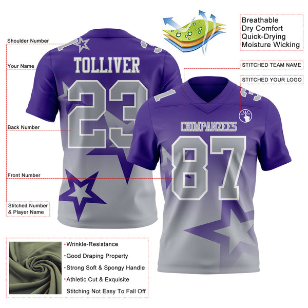 Custom Purple Gray-White Authentic Gradient Style Twinkle Star Football Jersey