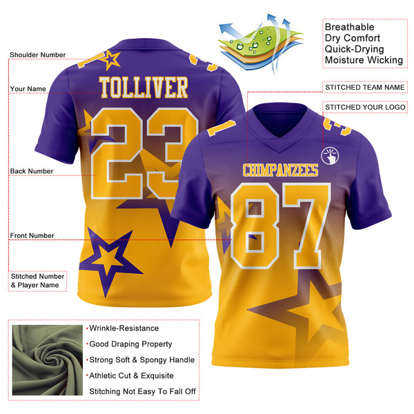 Custom Purple Gold-White Authentic Gradient Style Twinkle Star Football Jersey