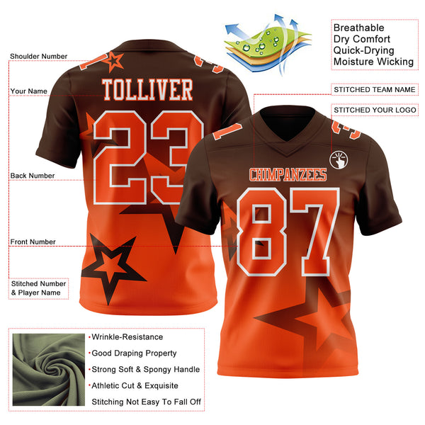 Custom Brown Orange-White Authentic Gradient Style Twinkle Star Football Jersey