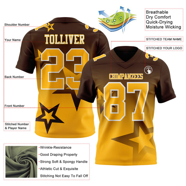 Custom Brown Gold-White Authentic Gradient Style Twinkle Star Football Jersey