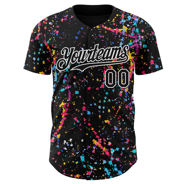 Custom Black-White Graffiti Pattern Paint Splatter Authentic Baseball Jersey
