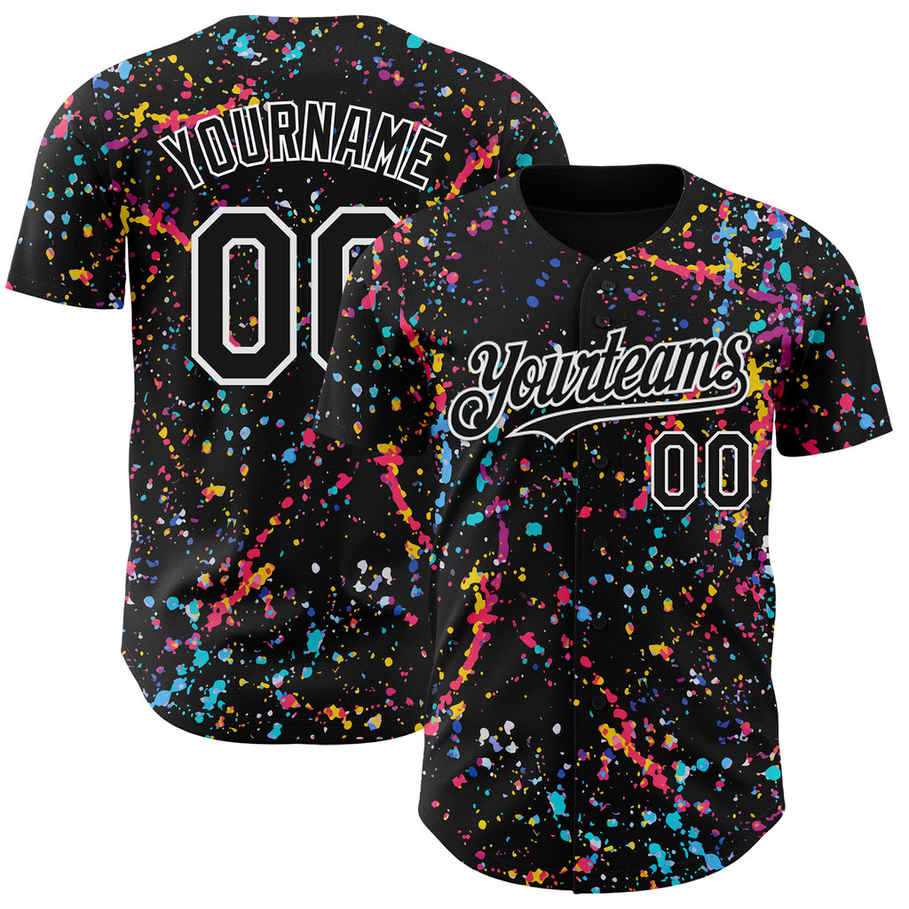 Custom Black-White Graffiti Pattern Paint Splatter Authentic Baseball Jersey