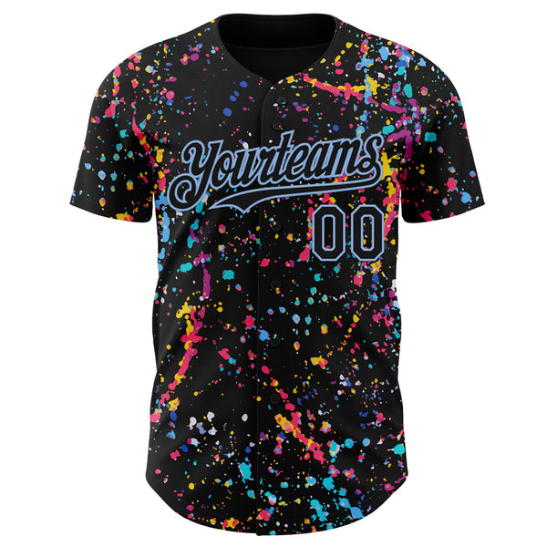 Custom Black-Light Blue Graffiti Pattern Paint Splatter Authentic Baseball Jersey