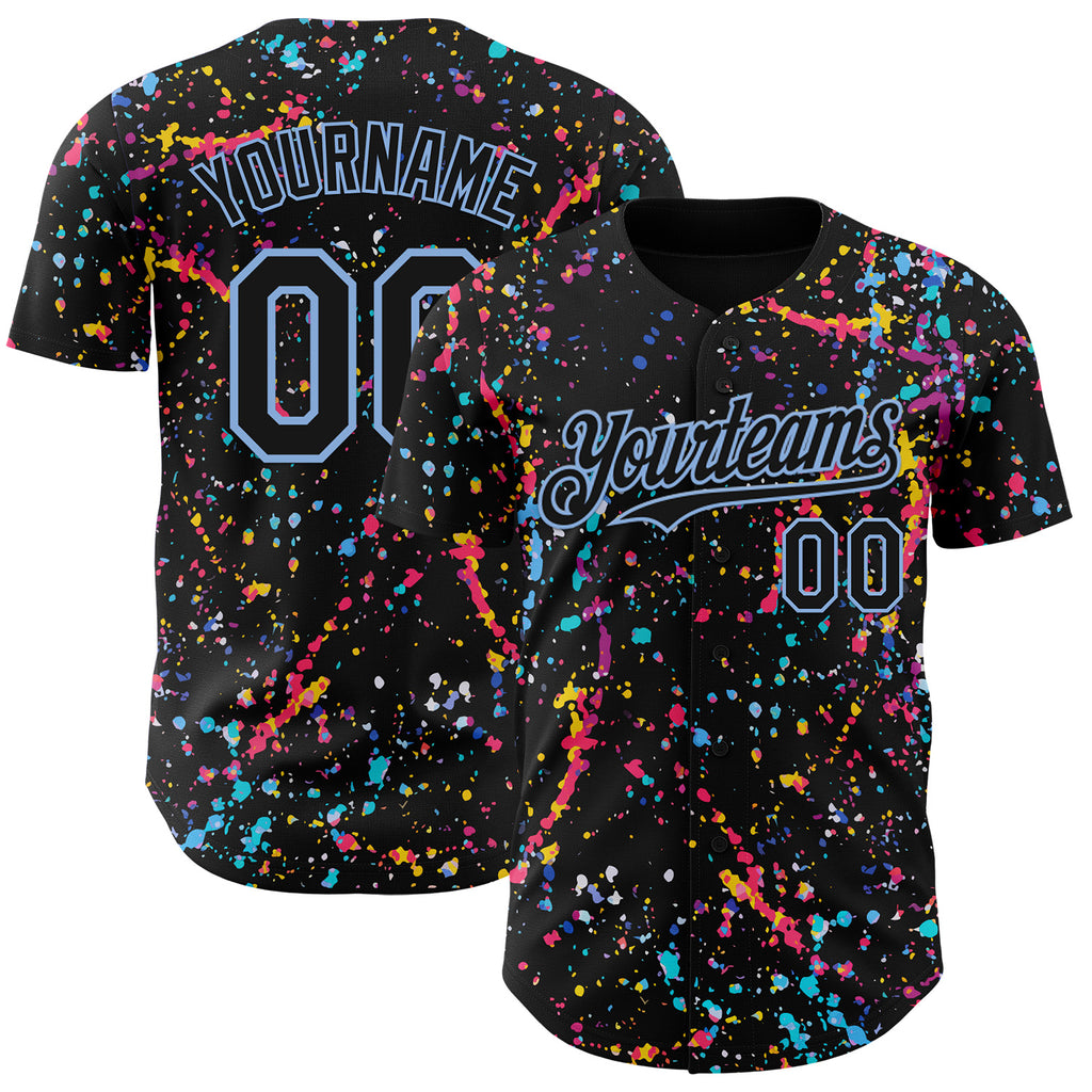 Custom Black-Light Blue Graffiti Pattern Paint Splatter Authentic Baseball Jersey