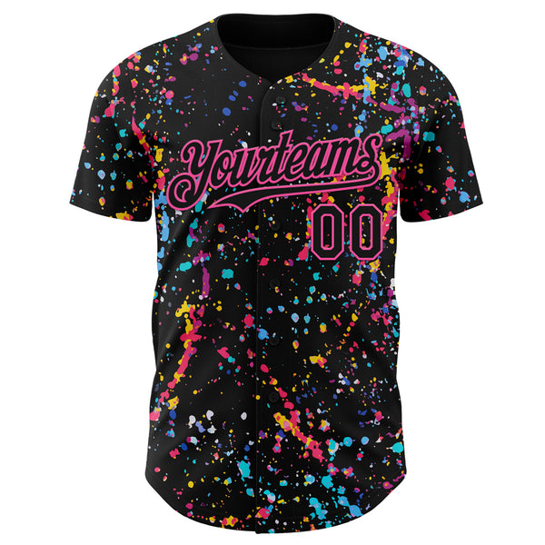 Custom Black-Pink Graffiti Pattern Paint Splatter Authentic Baseball Jersey